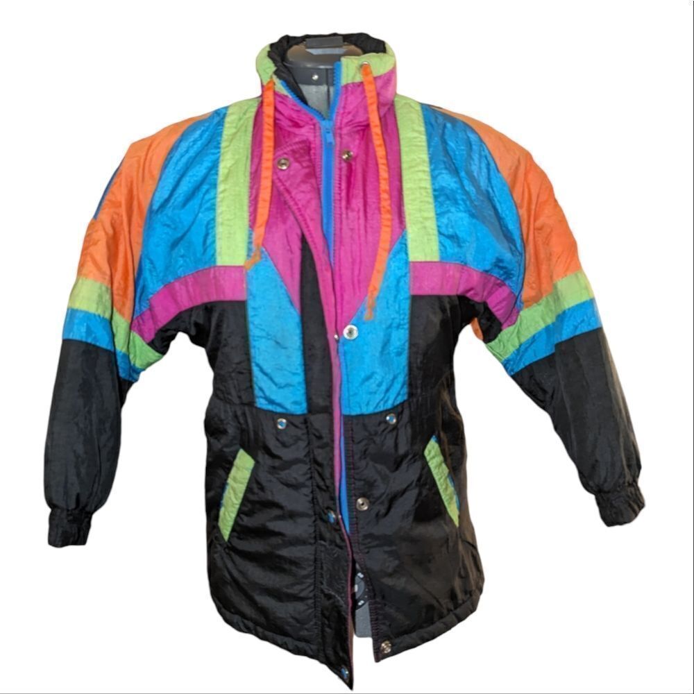 Vintage neon color block winter coat